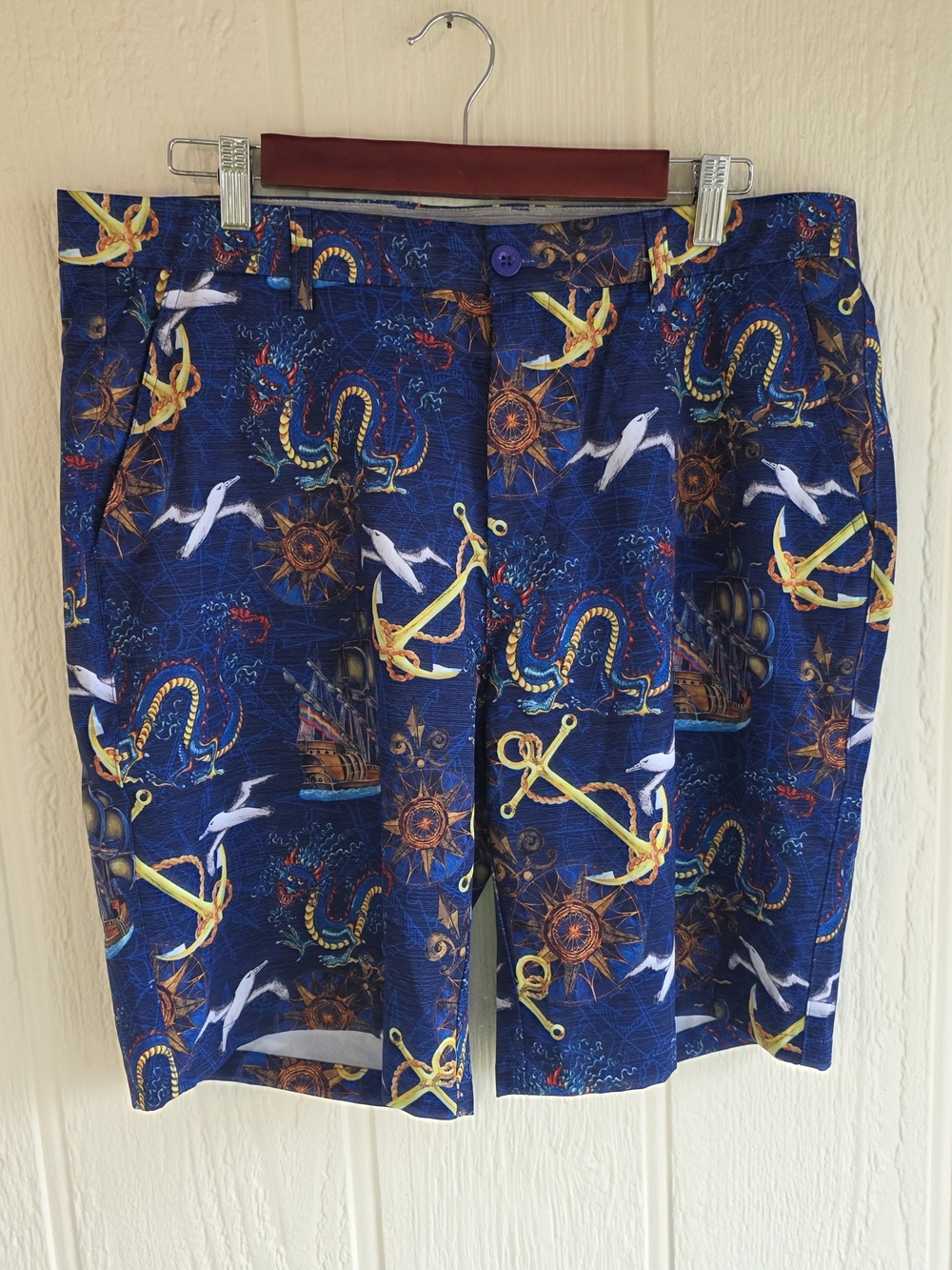 Men's Hreski Nautical Print Flat Front Shorts - Blue